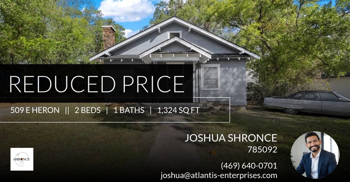 joshronce's tweet photo. 📍 Reduced Price 📍 This recently reduced home at 509 E Heron in Denison won't last long, so, don't wait to set up a showing! Reach out here or at (469) 640-0701 for more information!

Joshua M. Shronce
(469) 640-0701
@joshronce https://t.co/wr3LEW6w4p https://t.co/ubVCSqBUDX
