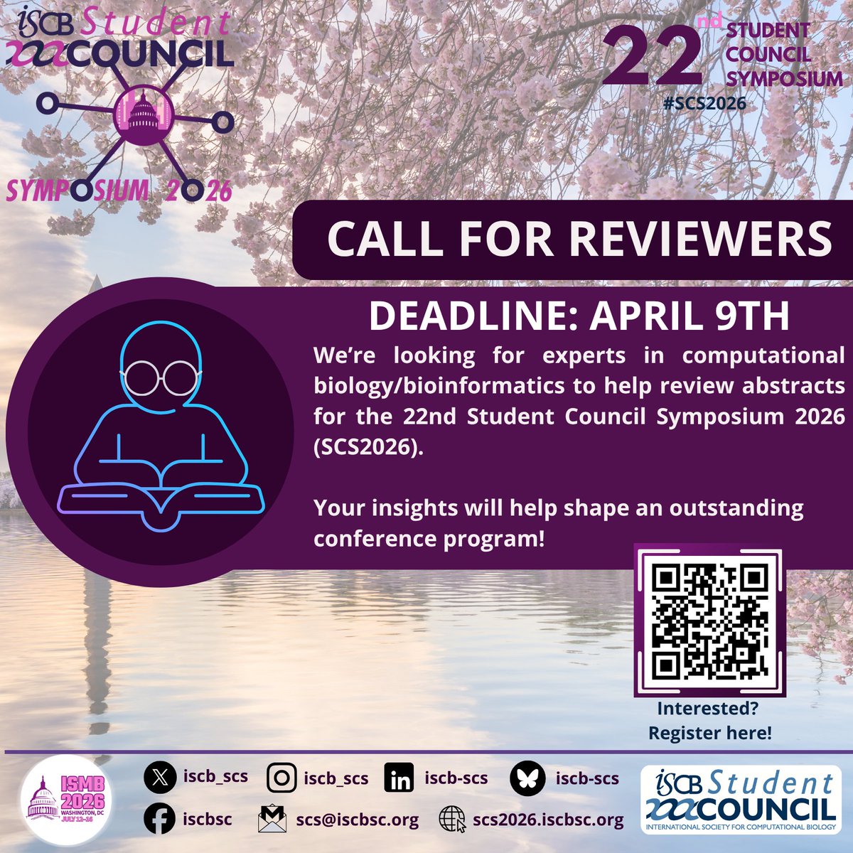 iscb_scs's tweet photo. Call for reviewers
Are you an expert in Computational Biology or Bioinformatics? We need your insights!
We are opening the Call for Reviewers for the 22nd Student Council Symposium
📆Deadline: April 9th
Register through the link in bio or QR code
#SCS2026 #ISCB #Acedemia https://t.co/y5UP8DkQ9s