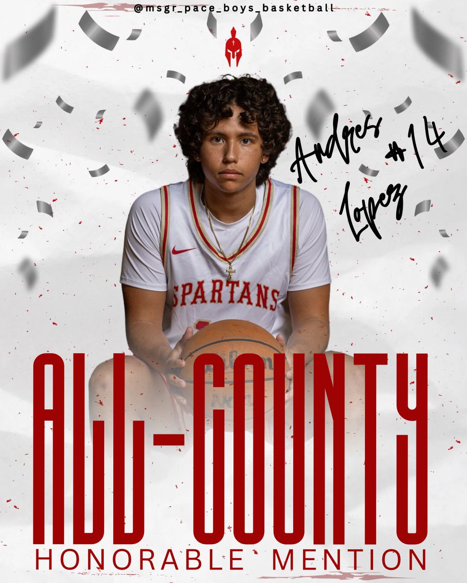 MiamiPaceHoops's tweet photo. Monsignor Pace Boys’ Basketball: 

Miami Herald All-Dade Selections (2025-2026) 

Andres Lopez (Jr) - All-Dade Honorable Mention 🏀
Hard work paying off. Proud of the season you put together.

#WeArePace #TraditionNeverDies
#SpartanNation https://t.co/mFjt26hQNw