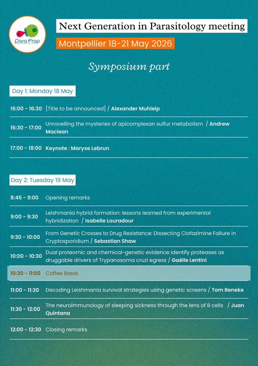 ParaFrap's tweet photo. 🧑‍🔬 The program for the scientific session of the ParaFrap Next Generation in Parasitology Workshop is now available!

🎟️ A few places are still available to attend the session in Montpellier. Registration is free but mandatory.

👉 https://t.co/jMkOlqzDnt https://t.co/7XEPB03x97