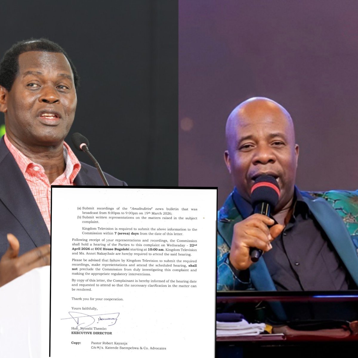 🚨 Uganda Communications Commission (UCC) probes Kingdom TV (KTV) owned by Bishop David Kiganda over its March 19 “Amalindirire” bulletin accused of distorting court proceedings involving Pastor Robert Kayanja.