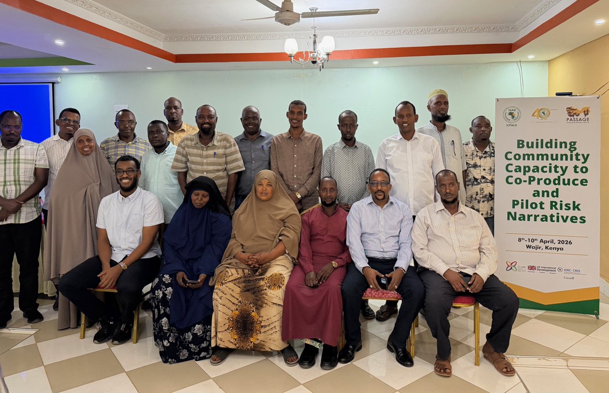 IGAD_CPALD's tweet photo. 📍Wajir, Kenya | 🗓️8 - 10 April 2026

ICPALD, under the @PASSAGEProject_ , in collaboration with NDMA, has convened an engagement to pilot community-led drought risk narratives for the Somali Cluster. 

The initiative brings together communities, technical experts & local authorities to co-produce impact-based advisories by integrating scientific forecasts with local knowledge to support timely #AnticipatoryAction (AA).

This engagement strengthens community capacity to interpret early warning information, refine locally relevant advisories & enhance coordination for early action, which supports scaling of locally led AA and strengthens #resilience across pastoral communities.

#CLimateAdaptationREsilience

**funded by @IDRC_CRDI/ @FCDOResearch