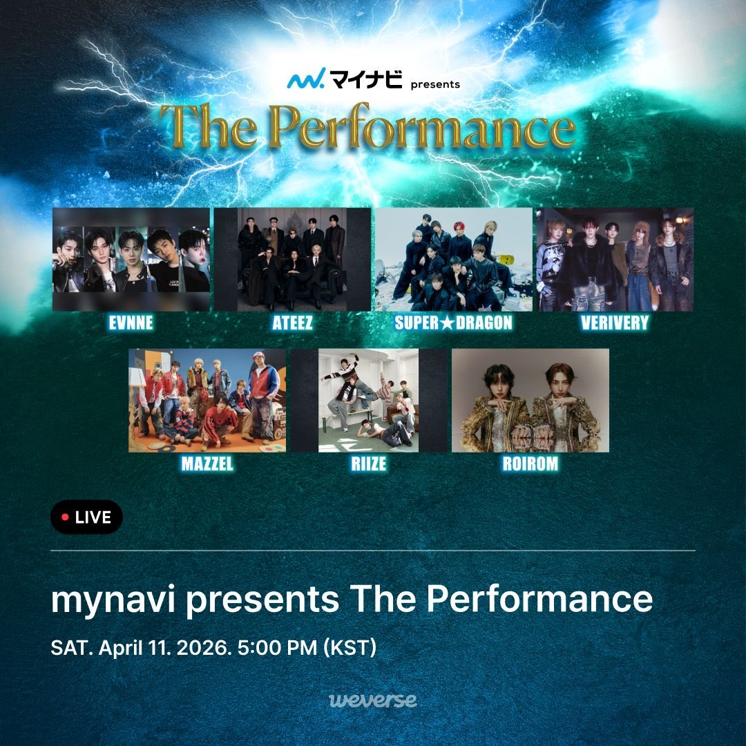 Weverse live stream link for ‘mynavi presents The Performance’

DAY 1 — Fri, April 10, 2026, 6:30 PM (KST)
weverse.io/weversezone/li…

DAY 2 — Sat, April 11, 2026, 5:00 PM (KST)
weverse.io/weversezone/li…

*#RIIZE will perform on both Day 1 and Day 2