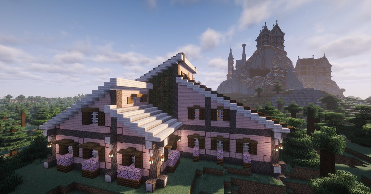 from_shawshank's tweet image. 桜ブロックを使ってお家を建ててみました！🏗😆

#Minecraft #マイクラ #マインクラフト