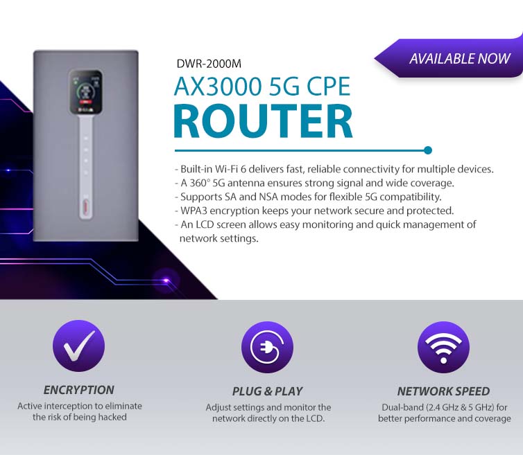 DLinkSA's tweet image. 🚀Enjoy ultra-fast 5G and Wi-Fi 6 with the AX3000 router-stream, game, and connect without any lag. 

#WiFi6 #5G #fastinternet