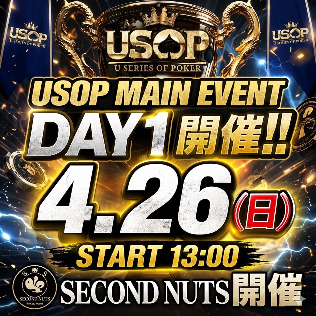 SecondNutsPoker's tweet image. ◤◢◤◢◤　【 重大告知 】　◢◤◢◤◢

🌟＼　４月２６日（日） ／🌟
‼️”USOP DAY 1️⃣ in セカナツ開催決定 "‼️
🚨 店舗DAY１⏱️ 40分ストラクチャー 🚨

📍4月26日〜5月6日(堂島リバーフォーラム)

◤◢◤  【 セカナツDAY1 概要 】  ◢◤◢

🕐 スタート 13:00
⏳ クローズ 18:40（受付終了）

🏢