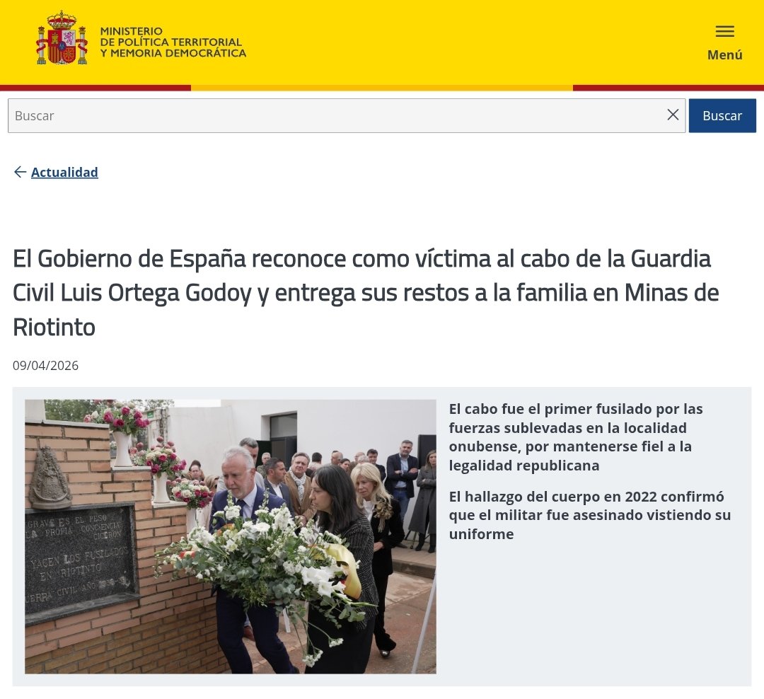 mptmd.gob.es/portal/prensa/… 

Ahora, ¿Qué pasaría si desde la .<a href="/ammd_es/">Asociación Memoria Militar Democrática</a> pedimos honores militares de ordenanza como caído en cumplimiento del deber para este cabo, .<a href="/territorialgob/">Ministerio P. Territorial y M. Democrática</a> ? 

Ya conocemos la respuesta.