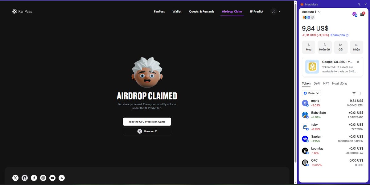 sonlaanh's tweet photo. @ofc_the_club Hello @ofc_the_club , I received the airdrop reward, but when I tried to claim it, the transaction failed and I didn't receive the $OFC tokens. However, the Fanpass website still reports that my claim was successful. I really need to double-check. https://t.co/374lmTLAVH