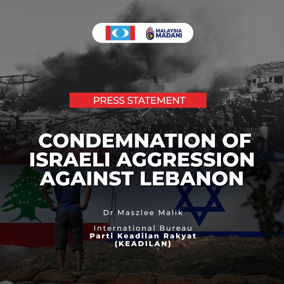 biro_pkr's tweet photo. PRESS STATEMENT
FOR IMMEDIATE RELEASE
CONDEMNATION OF ISRAELI AGGRESSION AGAINST LEBANON
9 Apr 2026 | Petaling Jaya https://t.co/ZkuSuhFC44