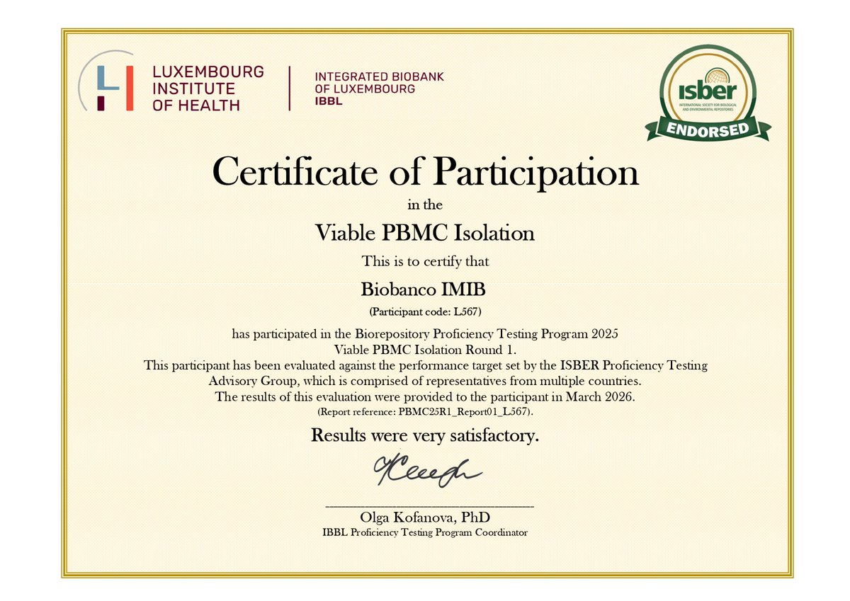 biobancoimib's tweet image. ✨Avanzando en calidad y excelencia

El @biobancoimib obtiene resultados muy satisfactorios en el Proficiency Testing 2025 de IBBL (aislamiento de PBMC).

💙Comprometidos con la calidad en investigación biomédica.

#Calidad #Ciencia #IBBL #ISBER