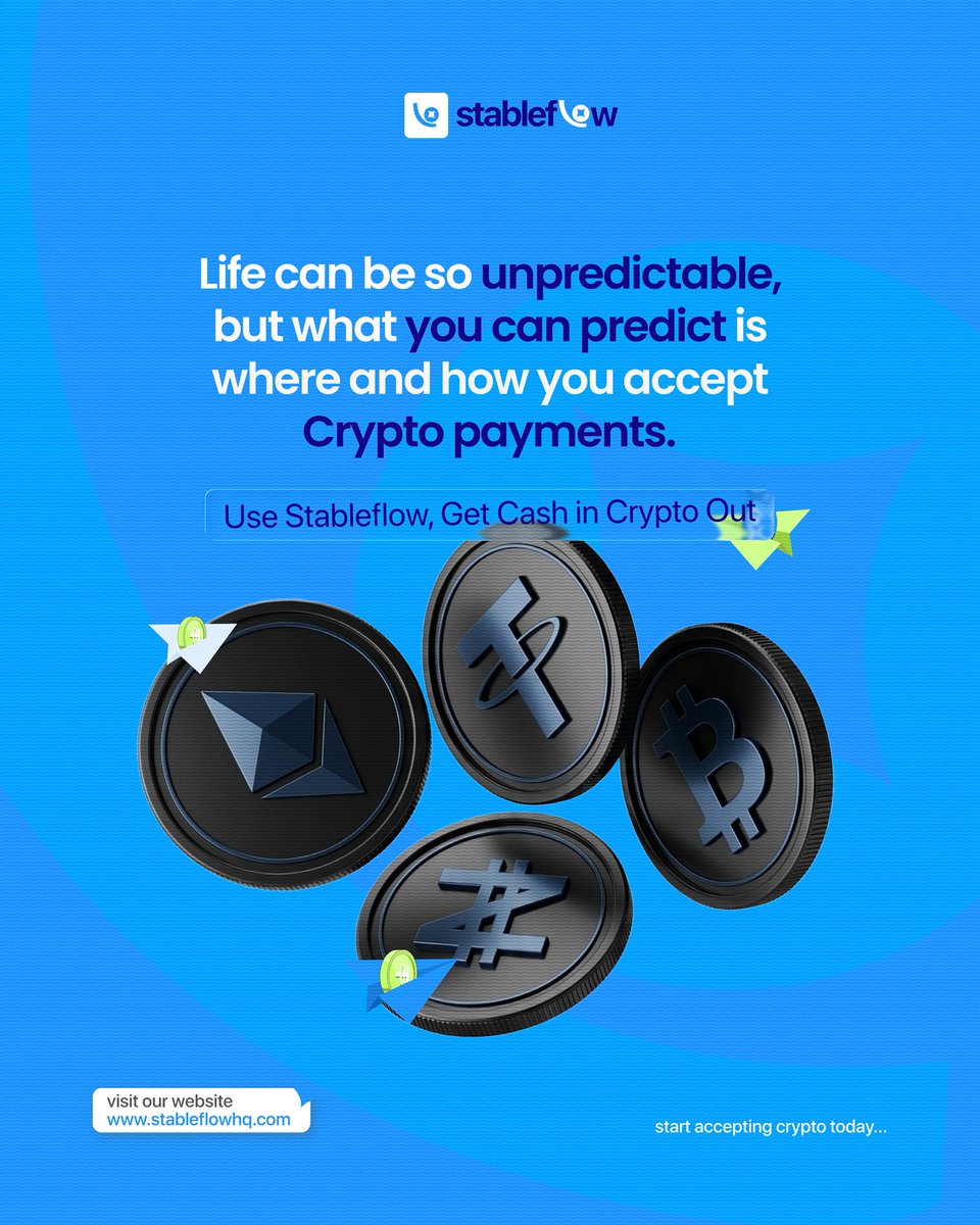 stableflowng's tweet photo. You can’t control everything life throws at you, but you can control how you get paid.
Stableflow makes crypto payments simple, easy and accessible.
Crypto in. Cash out.
#stableflow https://t.co/HMWm7oK4ev