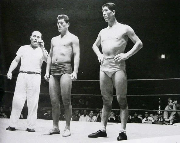 allan_cheapshot's tweet photo. Shohei Baba (Giant Baba) and Antonio Inoki make their wrestling debut. 👑

September 30, 1960. https://t.co/yVhs9avwBG