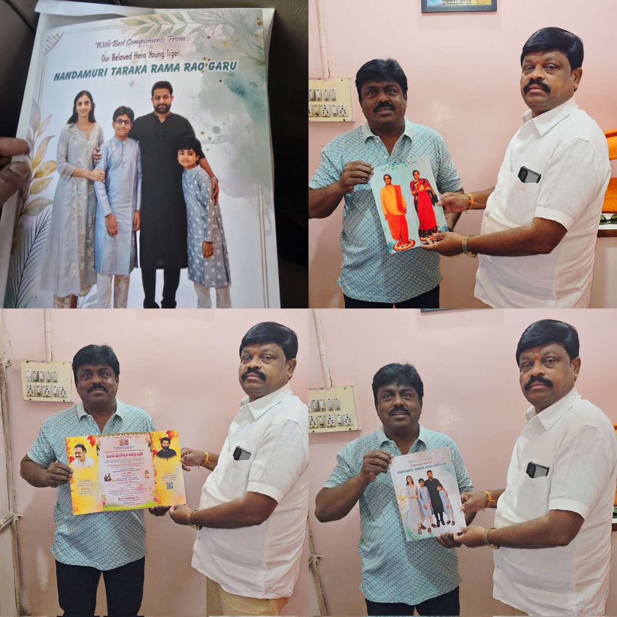 Chandntradoni's tweet photo. ఈరోజు స్టేట్ వైడ్ ఎన్టీఆర్ ఫ్యాన్స్ కన్వీనర్ బళ్ళారి బసవరాజ్ అన్న గారి కుమారుడి వివాహమునకు ఆదోనికి విచ్చేసి స్టేట్ వైడ్ కన్వీనర్ ముజీబ్ అన్న గారికి మరియు NTR ఫ్యాన్స్ జిల్లా ఉపాధ్యక్షులు చాంద్ ఎన్టీఆర్ కు పెళ్ళి పత్రిక అందజేసి ఆహ్వానించిన బసవ రాజు అన్న గారు.. @tarak9999 https://t.co/GYtajGR1Wa