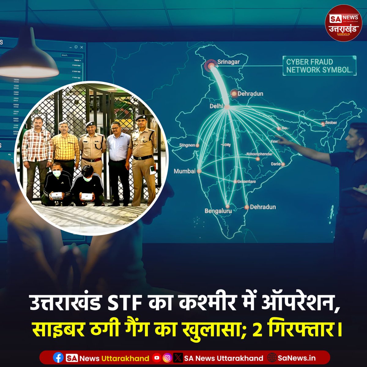 SANewsUK's tweet image. उत्तराखंड STF ने जम्मू-कश्मीर के श्रीनगर (बड़गाम) में बड़ी कार्रवाई करते हुए देशभर में सक्रिय साइबर ठगी गिरोह का पर्दाफाश किया और दो शातिर ठगों को गिरफ्तार किया। आरोपी फर्जी बैंक खाते, सिम और एटीएम कार्ड के जरिए ठगी करते थे।
.
.
9/4/2026
.
.
#newsupdate #jammukashmir