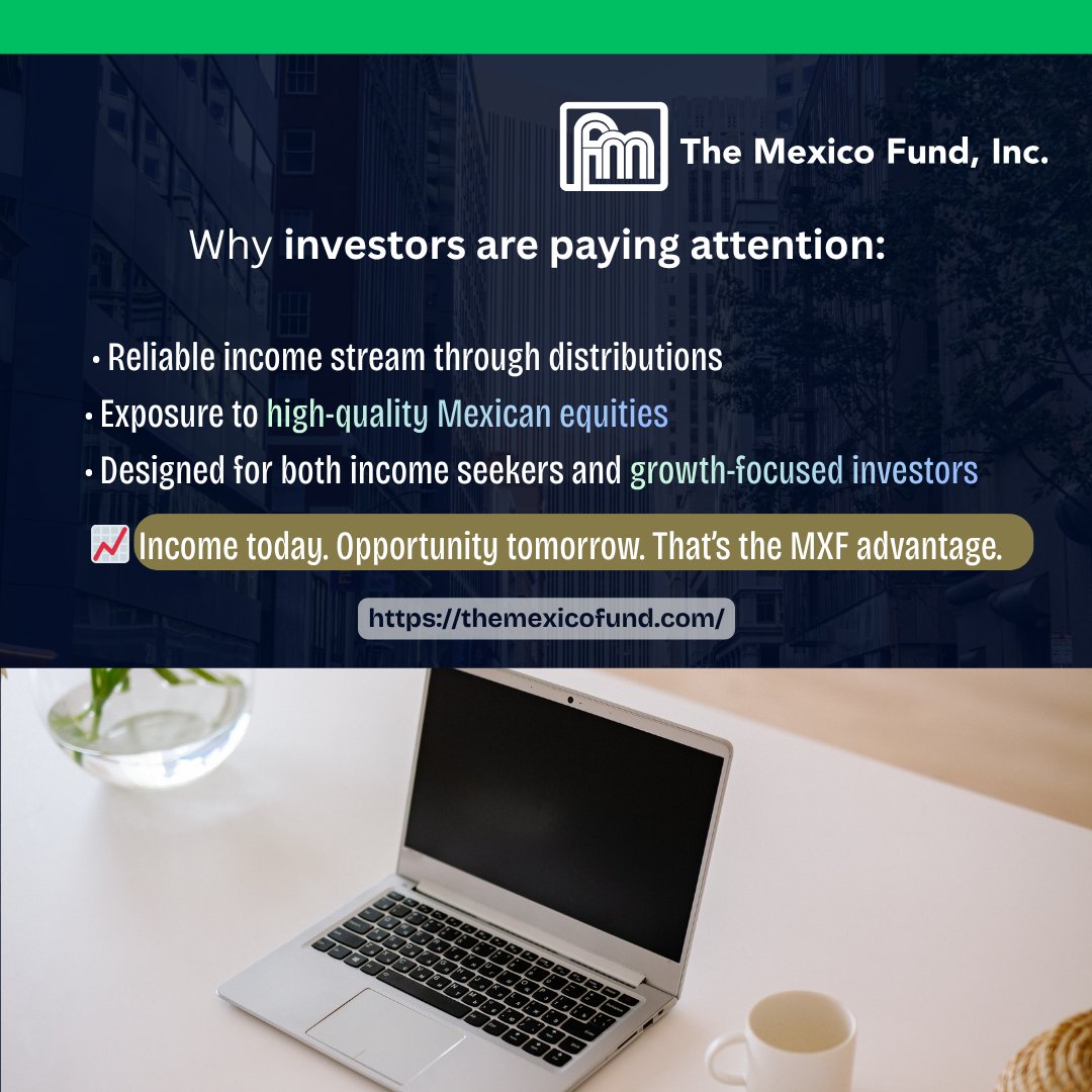 CEFNetwork's tweet image. Position your portfolio for global growth with MXF. 🌍

Learn more: themexicofund.com

#MXF #MexicoFund #ClosedEndFund #EmergingMarkets #LatinAmericaInvesting #GlobalMarkets #LongTermGrowth #CEF #DividendInvesting #CapitalAppreciation #PortfolioStrategy