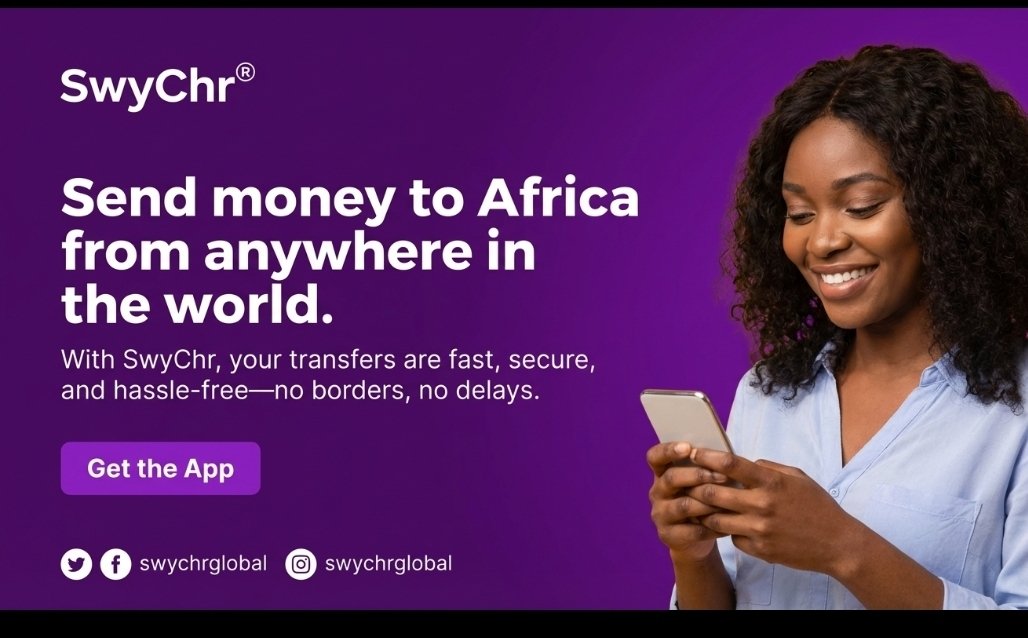 swychrglobal's tweet image. Send money to Africa from anywhere in the world 🌍

With SwyChr, your transfers are fast, secure, and hassle-free—no borders, no delays.

Start sending today 👉 urlgeni.us/swychr

#swychr 
#remittance 
#sendmoney 
#fintechafrica 
#globalpayments 
#digitalfinance