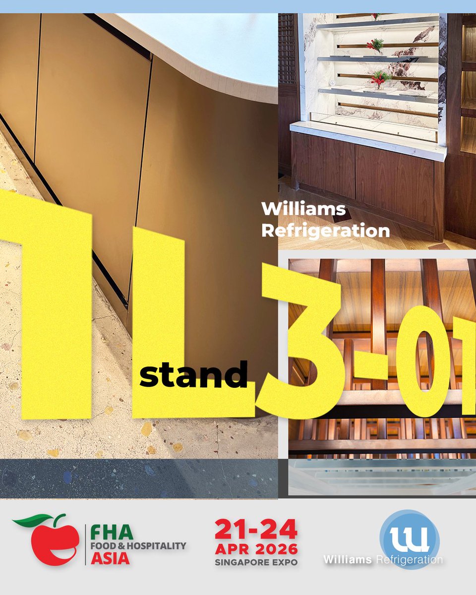 At #FHA2026 Singapore (21-24 Apr), see how Williams blends world-class refrigeration tech with bespoke aesthetics. From custom metals to elegant cladding, our FOH solutions arrive site-ready #tradeshow