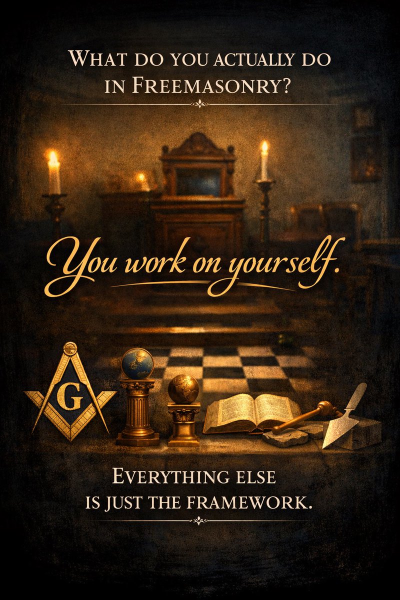 LancsFM's tweet image. People ask: “What do you actually do in Freemasonry?”

Answer:
You work on yourself.

Everything else is just the framework #Freemasonry #SelfImprovement #PersonalGrowth #Mindset #Brotherhood #Discipline #MensWork #GrowthMindset #BeBetter #InnerWork