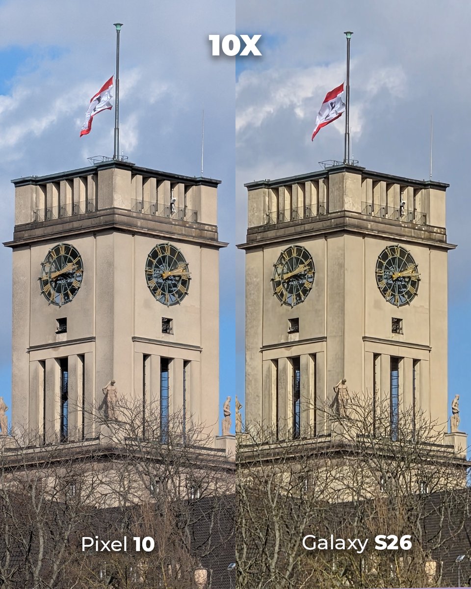 versus_com's tweet image. Zoom Face-Off! Galaxy S26 vs Pixel 10📷
From Optical to Max Zoom...who rules long-distance
photography? 🔥

#zoomtest #galaxys26 #pixel10 #camera