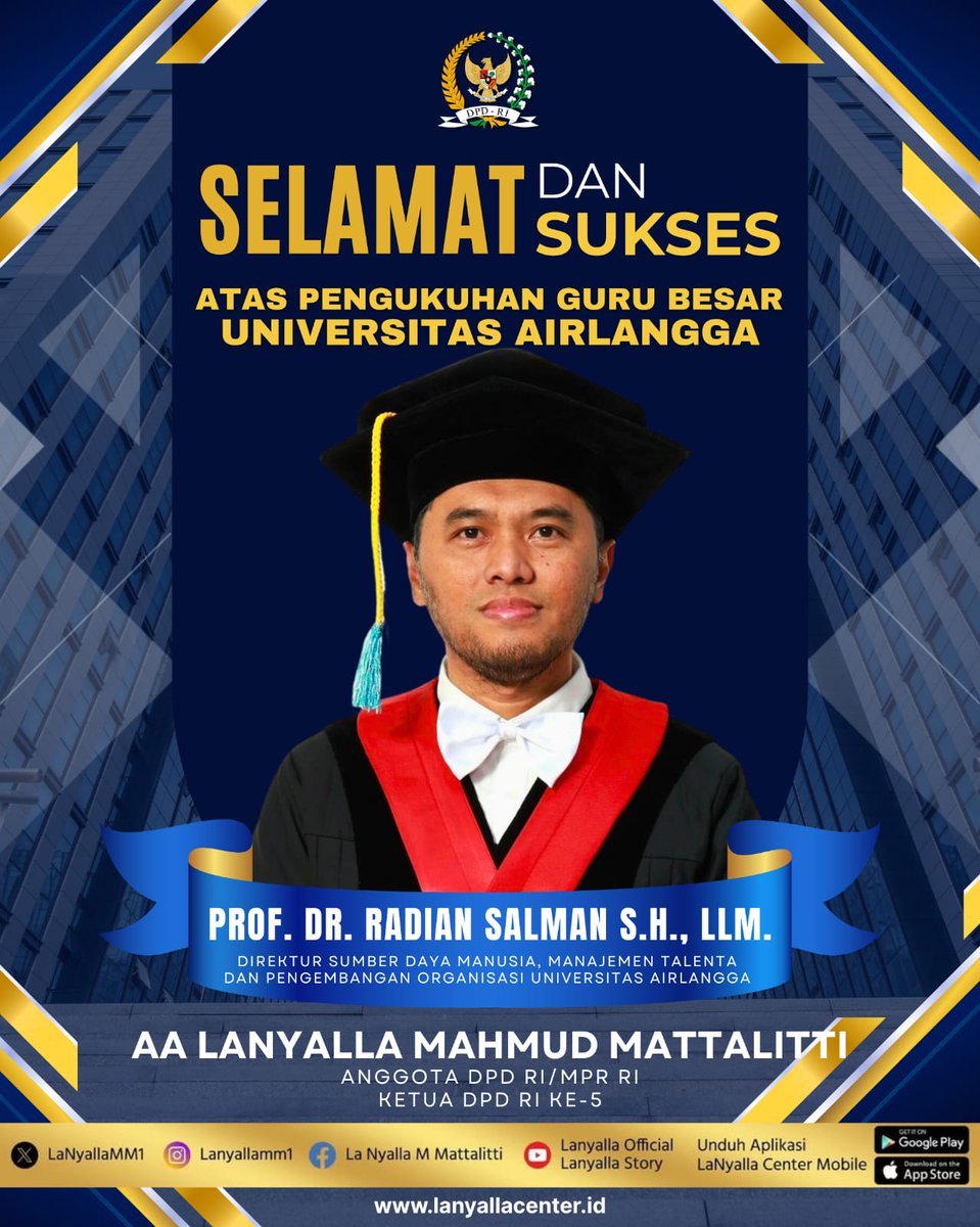 LaNyallaMM1's tweet image. Selamat Dan Sukses Atas Pengukuhan Guru Besar Universitas Airlangga 

Prof. DR. Radian Salman S.H., LLM

@Unair_Official 

#lanyalla #dpdri #dpdrijatim #universitasairlangga #lanyallaacademia