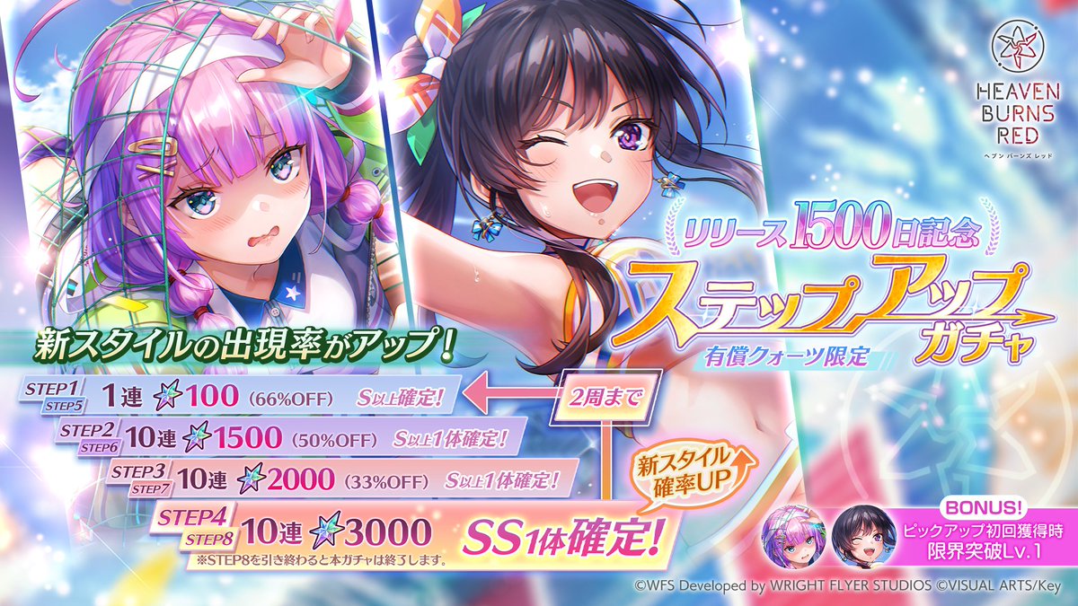 予告】 4月10日11:00から、リリース1500日記念 ステップアップガチャ