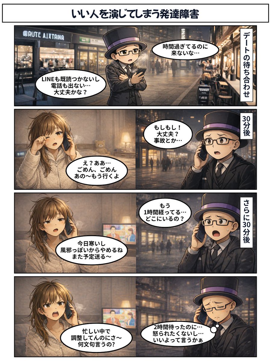 kazuki_honya's tweet image. 今回の内容は 
【いい人を演じてしまう発達障害】  

みなさんは 
「理不尽でも断れずに飲み込んでしまう」 
そんな経験はありませんか？ 

 #発達障害 #ADHD