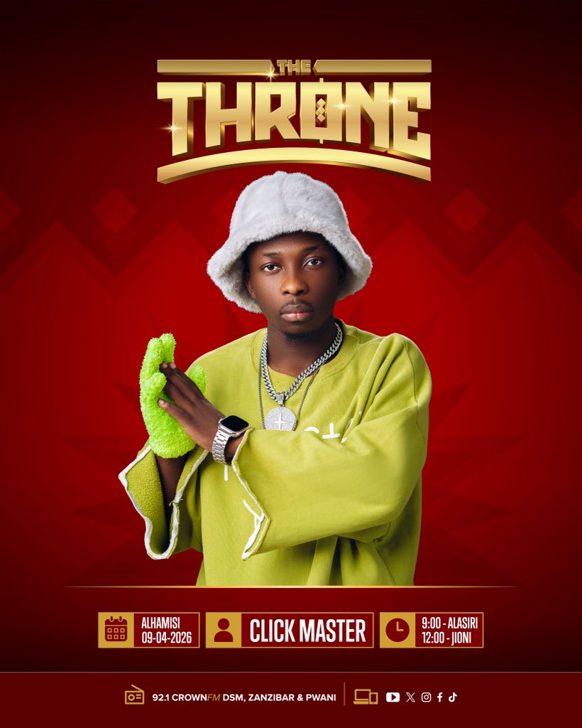 CrownMediaTZ's tweet photo. #ClickMaster anadondoka kwenye THE THRONE ya 92.1 Crown FM kusisitiza alipwe deni lake kuanzia saa 9 kamili alasiri mpaka saa 12 kamili jioni.
Sikiliza CROWN FM kupitia 92.1 Mhz, Radio Box & Radio Garden tafuta CROWN FM. Tutazame Live kupitia YOUTUBE channel yetu CROWN MEDIA na CROWN TV kwenye Kisimbuzi cha Azam (DISH) ni chaneli namba 415.
#CrownMedia #HapaNiNyumbani #TupoMwakaWaMbele