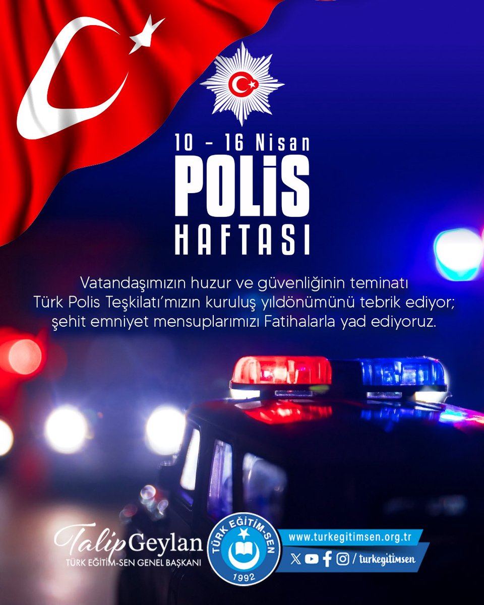 TalipGeylan06's tweet photo. Toplumumuzun huzur ve güvenliğinin teminatı Türk Polis Teşkilatı’nın kuruluş yıldönümünü tebrik ediyor, şehit emniyet mensuplarımızı minnet ve Fatihalarla anıyorum.
@TC_icisleri @EmniyetGM @EmniyetAnkara https://t.co/x4bpgAQy4l