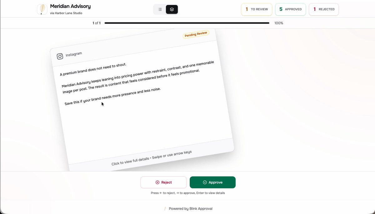 primerchr's tweet photo. 𝗕𝗹𝗶𝗻𝗸 𝗔𝗽𝗽𝗿𝗼𝘃𝗮𝗹 is about to LIVE on Product Hunt !

Tired of endless back-and-forth on content reviews? I built the smoothest approval flow for creators & clients:

Drag your draft to pending → client gets 𝗶𝗻𝘀𝘁𝗮𝗻𝘁 notification
𝗧𝗶𝗻𝗱𝗲𝗿-𝘀𝘁𝘆𝗹𝗲 swipe to approve/reject
Rejections 𝗮𝘂𝘁𝗼-𝗯𝘂𝗶𝗹𝗱 “𝗰𝗹𝗶𝗲𝗻𝘁 𝗽𝗿𝗲𝗳𝗲𝗿𝗲𝗻𝗰𝗲” profiles from feedback
𝗥𝗲𝗮𝗹-𝘁𝗶𝗺𝗲 𝘀𝘆𝗻𝗰 + notifications that actually feel like a blink ⚡

No more chaos, just calm, 𝗳𝗮𝘀𝘁 𝗮𝗽𝗽𝗿𝗼𝘃𝗮𝗹𝘀.
Hunt it, upvote, and let’s ship some content! 🔥