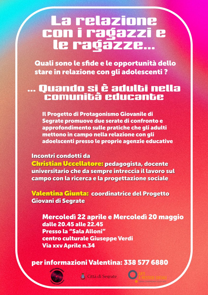 comune_segrate's tweet photo. ✨ LA RELAZIONE CON I RAGAZZI E LE RAGAZZE ✨  

Quali sono le sfide e le opportunità dello stare in relazione con gli adolescenti? https://t.co/Oj0xsLZqhT