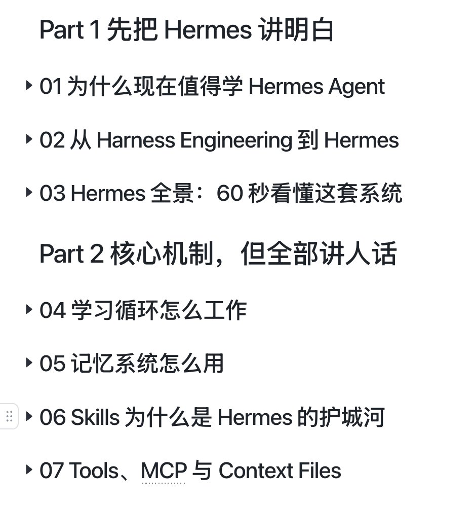 给大家分享一份我刚整理好的免费资料：Hermes Agent 实战手册：从入门到精通｜作者：锦鲤Sage 不是那种只讲概念的介绍文，而是一份能 ...