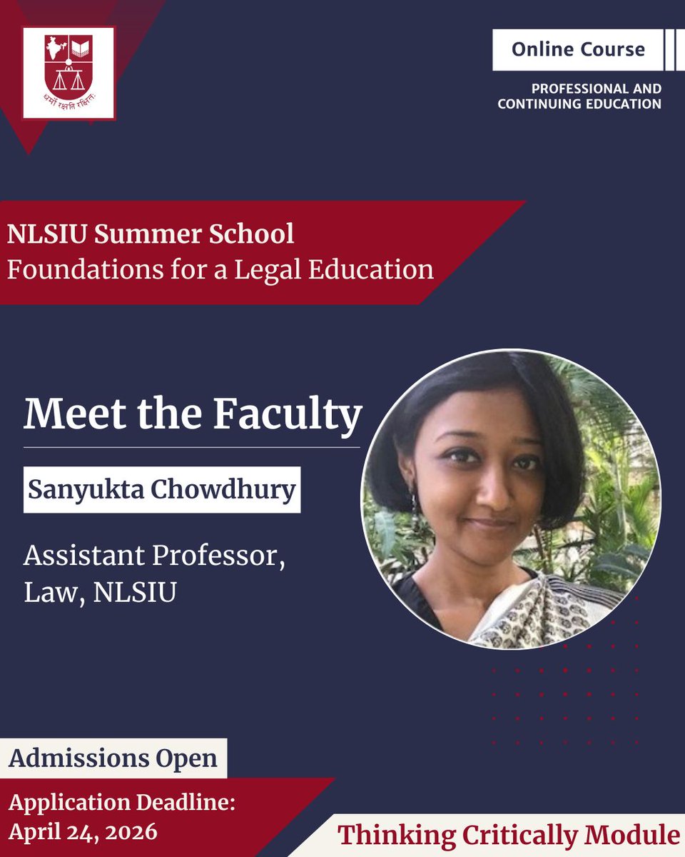NLSIUofficial's tweet image. #AdmissionsOpen #FLE
Meet the Faculty | Thinking Critically Module
Our faculty Sanyukta Chowdhury, and Sudheesh RC will help students recognise characteristics of strong and weak arguments, appreciate different reasons for similar arguments, and discover their own views and