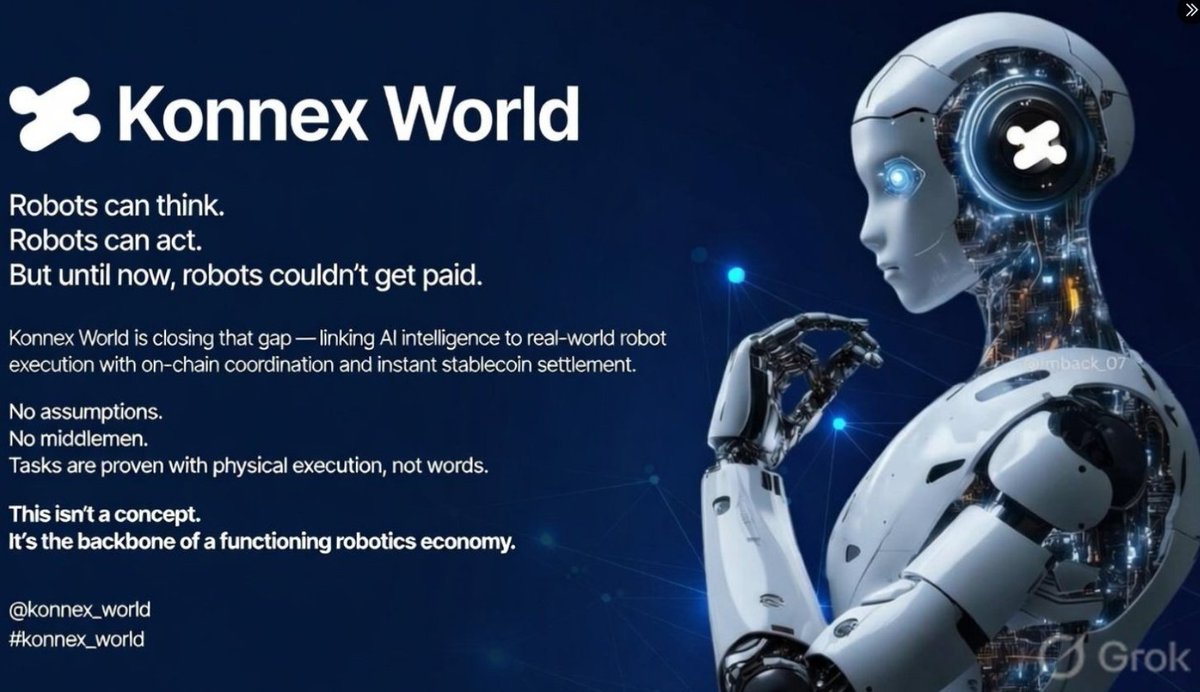 ivarus39's tweet photo. The architecture of the @konnex_world 
ecosystem is designed to solve the "Trust &amp; Intelligence" gap in robotics: ​Intelligence: LBM-powered reasoning. Logistics: Smart contract-based labor markets. ​Security: Cryptographic verification of physical tasks. #konnex_world https://t.co/QcYpvvD9bw