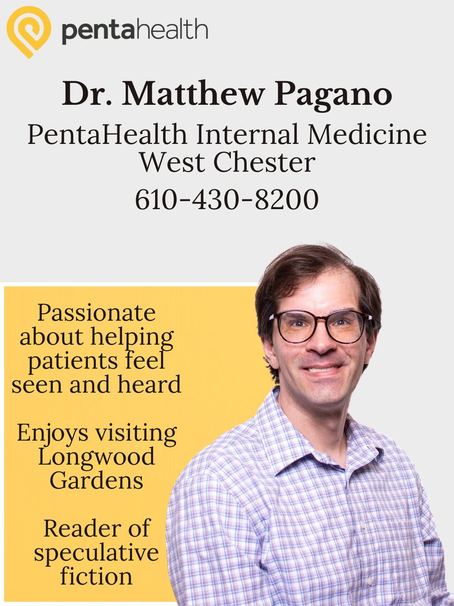 phdocs's tweet image. Learn more about PentaHealth's newest providers, Dr. Kaliner, Dr. Eck, Dr. DiAngelus, Dr. Patel, Dr. Pagano, CRNP Diana Wadlund, and CRNP Leilani Attilio. They are all accepting new patients. Check out their photos for more info! (2/2)

#pentahealth #newproviders #chestercounty
