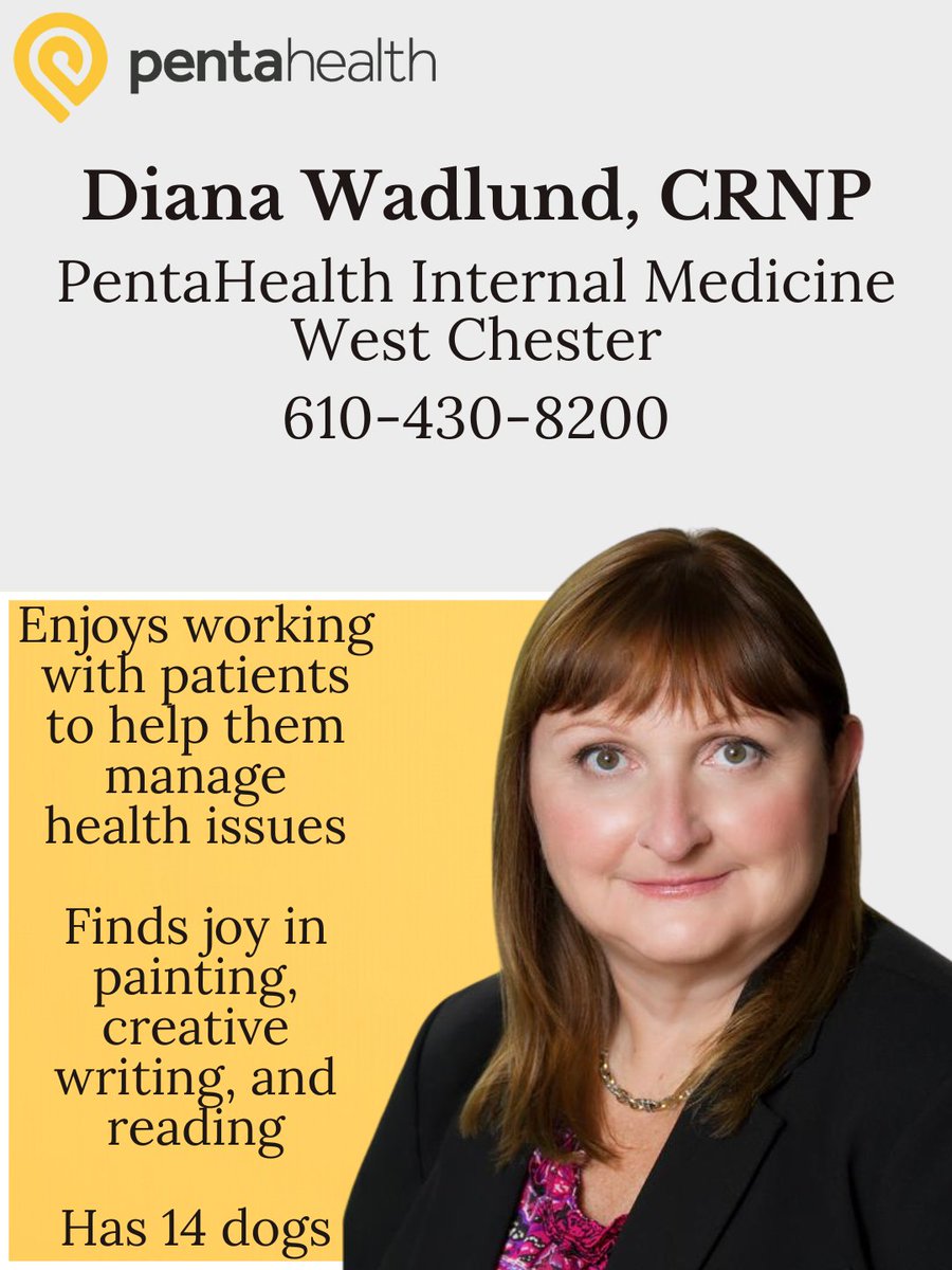 phdocs's tweet image. Learn more about PentaHealth's newest providers, Dr. Kaliner, Dr. Eck, Dr. DiAngelus, Dr. Patel, Dr. Pagano, CRNP Diana Wadlund, and CRNP Leilani Attilio. They are all accepting new patients. Check out their photos for more info! (2/2)

#pentahealth #newproviders #chestercounty