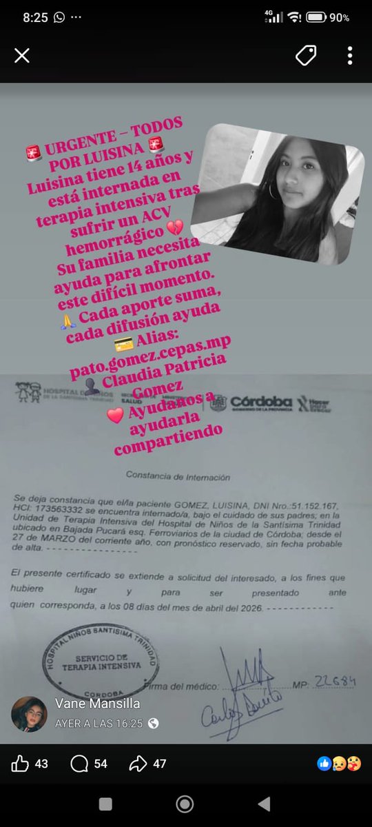 Quien quiera colaborar con la familia de Luisina se los agradezco
Quien no pueda les pido por favor una oración 
Gracias!