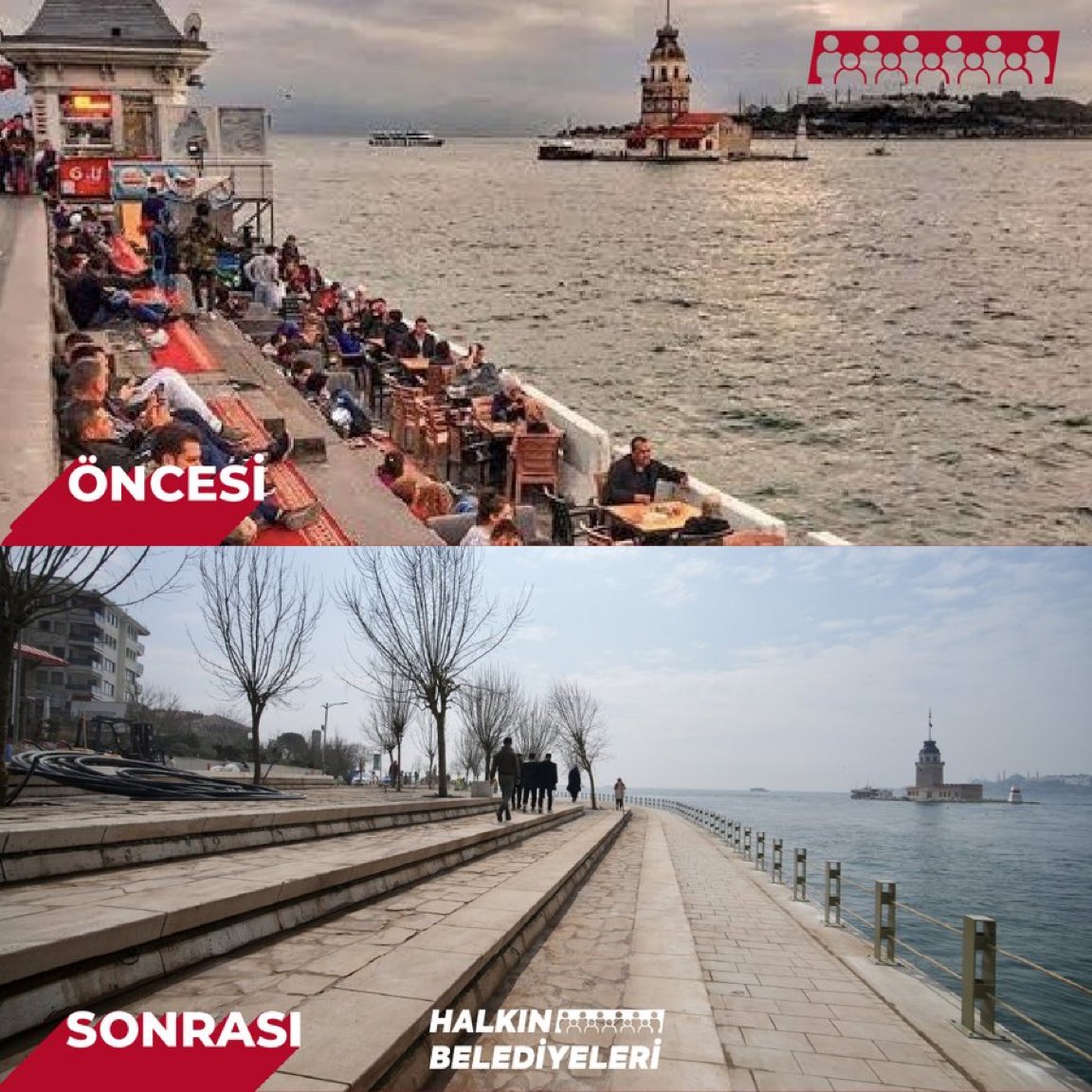 İBB'nin yenilediği ve kaçak işletmelerin işgalinden kurtardığı Üsküdar Salacak Sahili'nin öncesi ve sonrası.