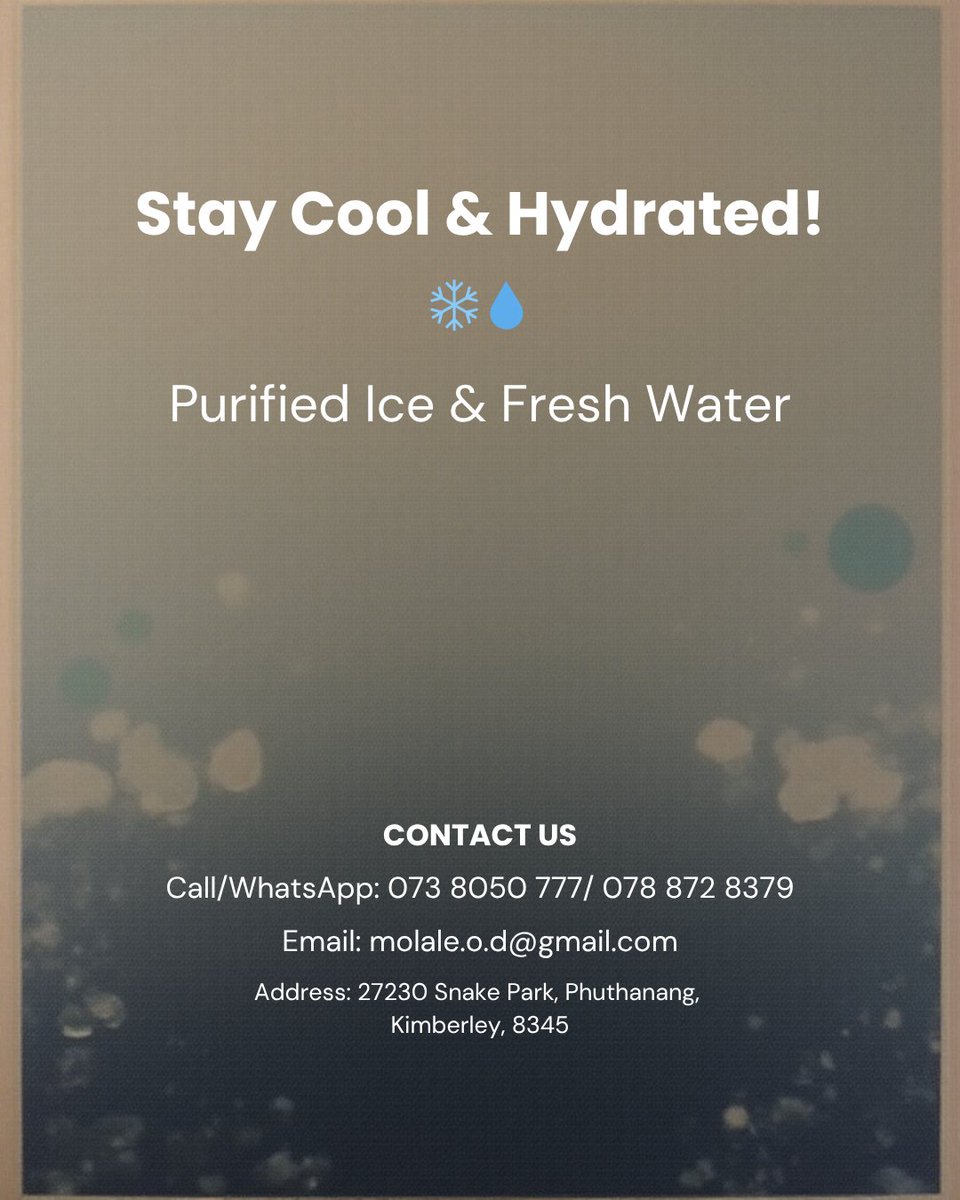 OlebogengMolal3's tweet image. 💧❄ Enjoy pure water and quality ice – perfect for any occasion! Fast delivery, always reliable. 🚚

Hashtags:
#AzaniahIce #PureWater #QualityIce #IceDelivery #HydrateSmart #KimberleyBusiness #BoMolaleHoldings #RefreshmentMadeEasy