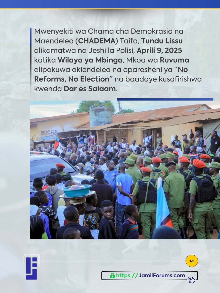 JamiiForums's tweet image. Chama cha Demokrasia na Maendeleo (#CHADEMA), leo Aprili 9, 2026 kinafanya kongamano la Mtandaoni kuadhimisha Mwaka mmoja tangu kukamatwa kwa kiongozi wake, Tundu Lissu ambapo Katibu Mkuu wa Chama cha Orange Democratic Movement (#ODM) cha Kenya, Edwin Sifuna atakuwa mgeni rasmi.
