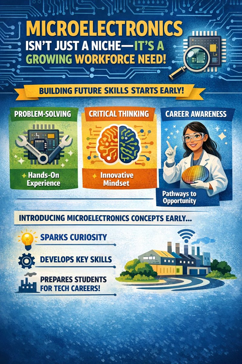 SCALEK12's tweet image. Microelectronics ≠ niche. It’s a growing workforce need!

Early exposure builds:
💡 Curiosity
🛠 Skills
🚀 Career awareness
Prepare students for the tech careers of tomorrow.
#STEM #Microelectronics #FutureWorkforce #Education