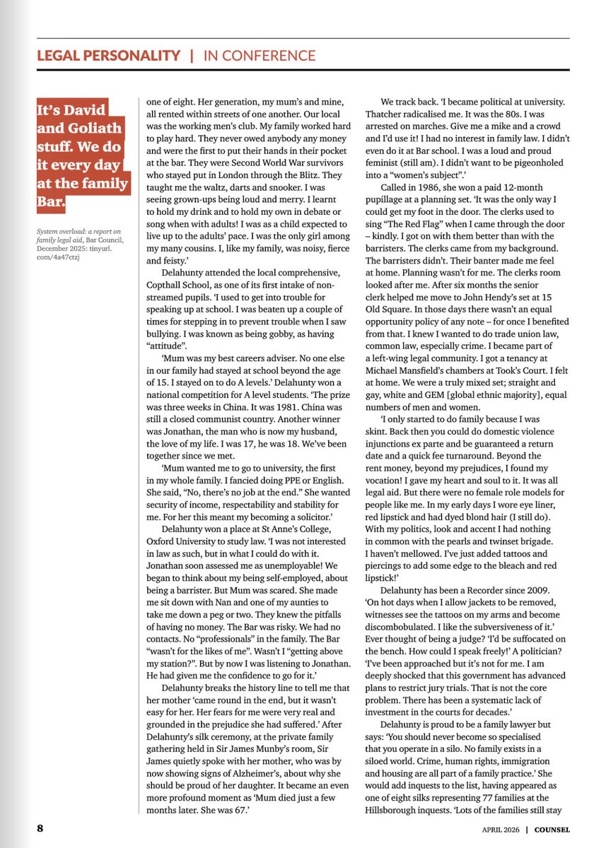 BrisUniPress's tweet photo. Jo Delahunty KC, Family Law KC of the Year, talks to Anthony Inglese CB about the values that shaped her, the moment she found her vocation and, in an intensely personal call to arms, why time is running out for the legal aid Bar. @JoDQC @thebarcouncil

https://t.co/p33yxh8m7l https://t.co/k9jQrzqIci