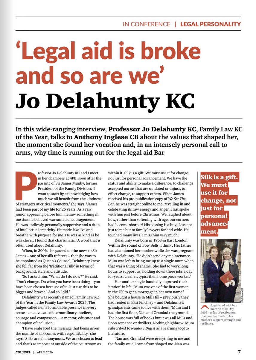 BrisUniPress's tweet photo. Jo Delahunty KC, Family Law KC of the Year, talks to Anthony Inglese CB about the values that shaped her, the moment she found her vocation and, in an intensely personal call to arms, why time is running out for the legal aid Bar. @JoDQC @thebarcouncil

https://t.co/p33yxh8m7l https://t.co/k9jQrzqIci