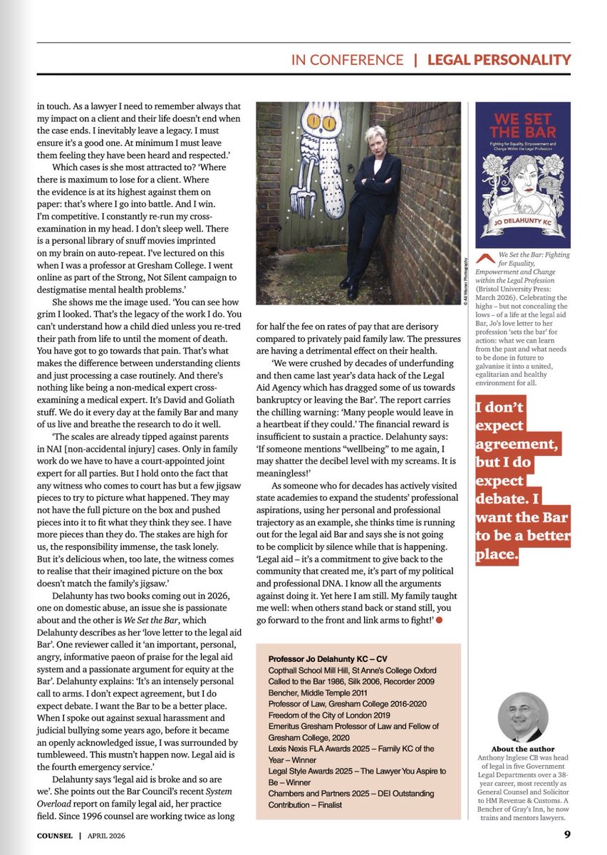 BrisUniPress's tweet photo. Jo Delahunty KC, Family Law KC of the Year, talks to Anthony Inglese CB about the values that shaped her, the moment she found her vocation and, in an intensely personal call to arms, why time is running out for the legal aid Bar. @JoDQC @thebarcouncil

https://t.co/p33yxh8m7l https://t.co/k9jQrzqIci