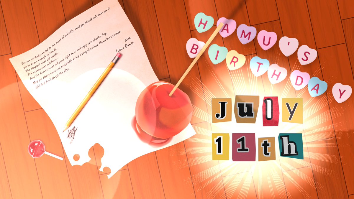 HamuDangoVT's tweet photo. Prepared for the .... ✨ ULTIMATE PARTY ? ✨

A day full of:
 - Hamu's weird antics
- Celebration
- CANDY !
- Karaoke
- Collabs
... And MORE !

MARK YOUR CALENDARS:
📌 July 11th 📌

The Birthday Bash of the CENTURY ! ( ...Or so i hope. ) https://t.co/r84y1soKw7