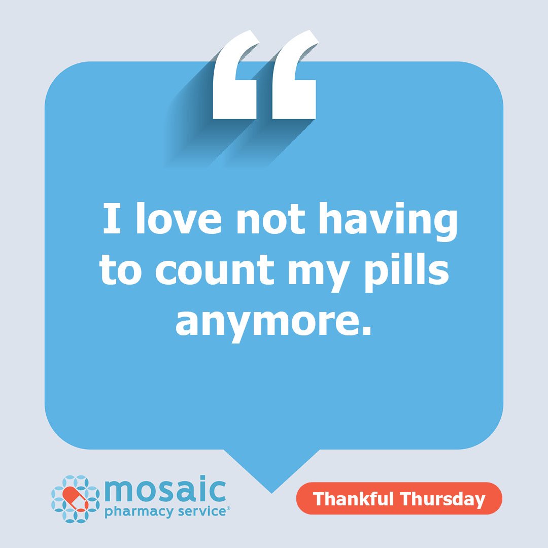 RxAnte's tweet photo. This Thankful Thursday, we’re sharing how simpler medication routines can make everyday life easier. Through Mosaic Pharmacy Service, RxAnte helps support members with solutions that reduce the burden of managing multiple medications. Learn more: https://t.co/XTxhbesM2m https://t.co/2pEeJr7cFT