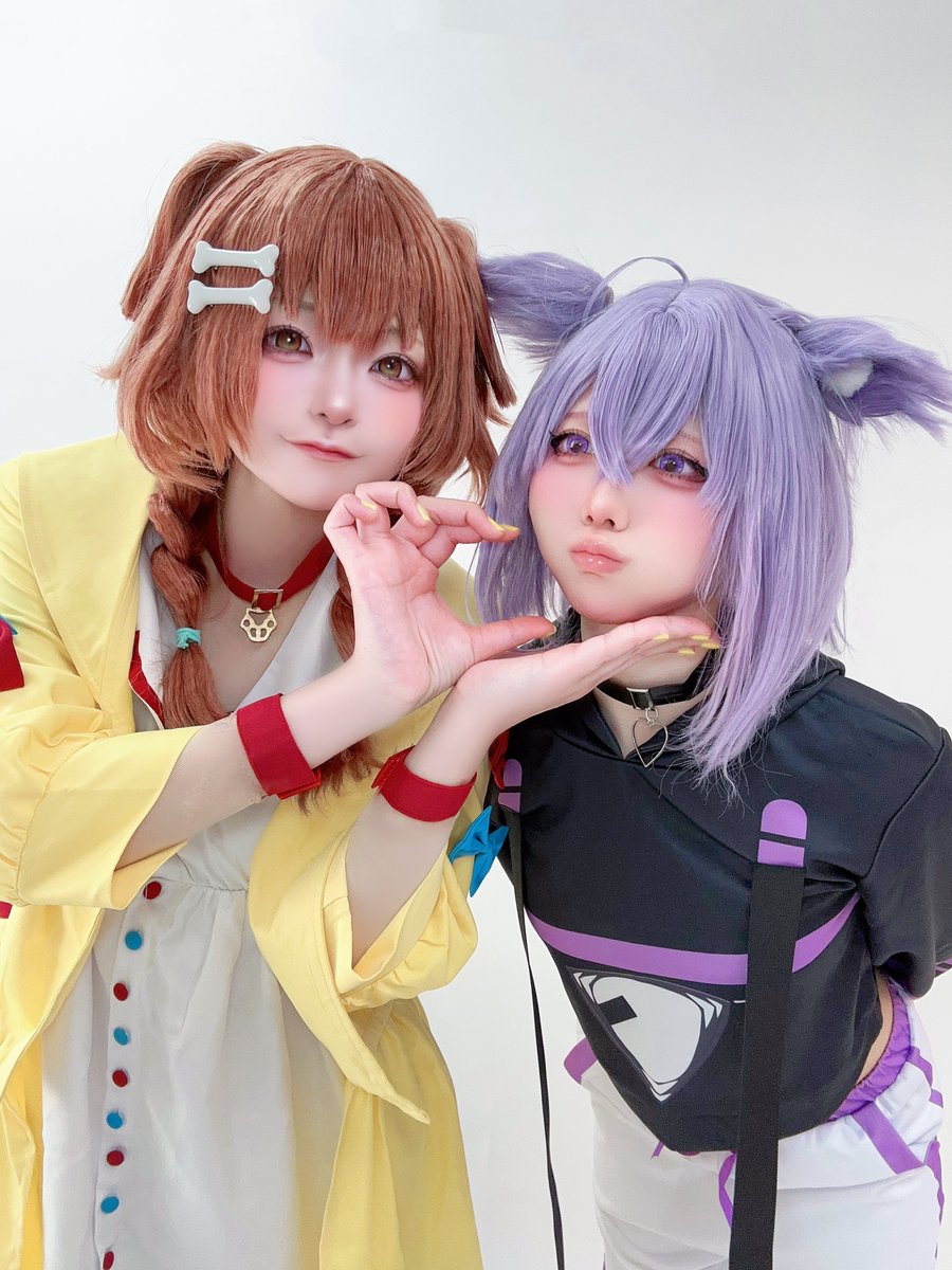 🐶🥐 Cosplay Hololive 🍙🐱 ． もちっ♡ ． 猫又おかゆ♡桃田とろ
