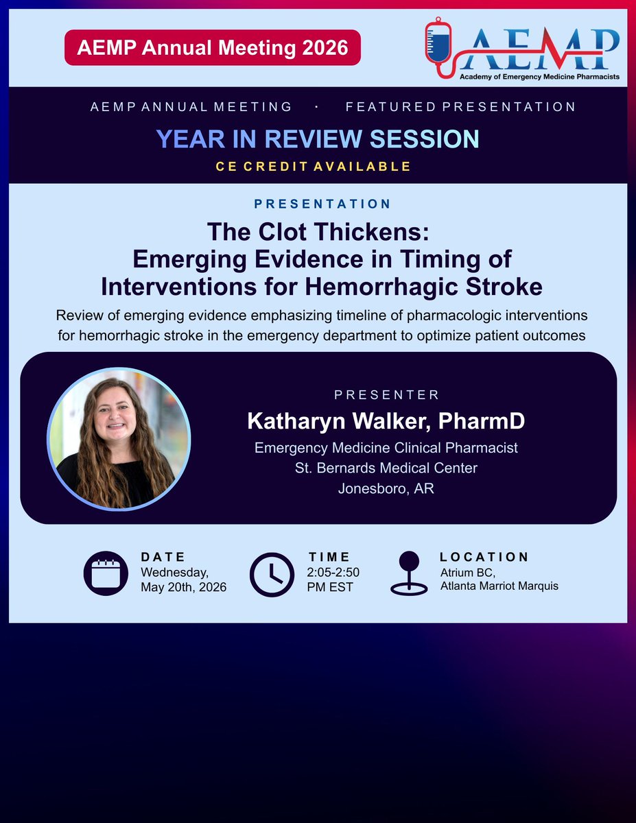 SAEM_AEMP's tweet photo. Get your knowledge on! Attend the Year-in-Review session at #AEMP26 on May 20, 2026 @2:05-2:50pm EST! **CE credit available** 
@iramnasreen @katharynwalkerr @ceciliapharmd @marcalicious_ 

It's not too late to register for AEMP26! https://t.co/4jYAjyRvuk 

#AEMP #AEMPlify #EMRx https://t.co/q7w2NVErUB
