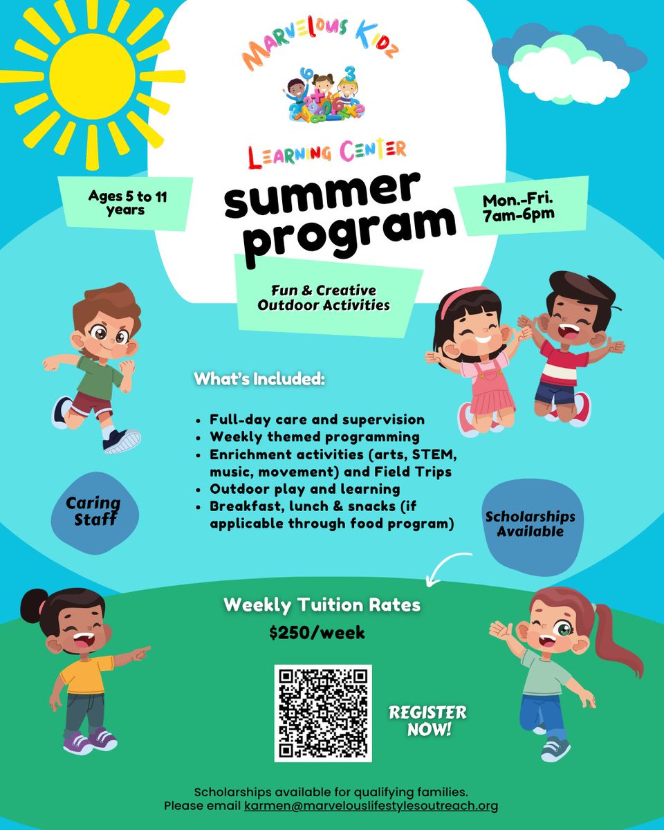 marvelous_kidz's tweet image. ☀️ Summer Fun Starts Here!

MKLC Summer Program 🎉
👧🏽👦🏾 Ages 5–11
📅 Mon–Fri | 7AM–6PM
💵 $250/week

Fun, learning, field trips &amp;amp; more! 💛
🎓 Scholarships available

👉🏾 Register now!

#MarvelousKidz #SummerProgram #SummerCamp2026 #Childcare #YouthPrograms #GrandRapidsKids #MLO