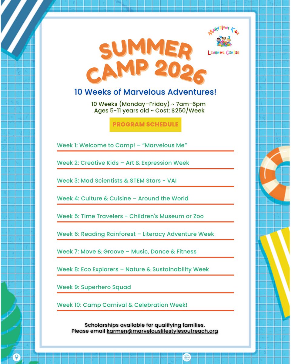 ML_Outreach's tweet image. ☀️ Summer Fun Starts Here!

MKLC Summer Program 🎉
👧🏽👦🏾 Ages 5–11
📅 Mon–Fri | 7AM–6PM
💵 $250/week

Fun, learning, field trips &amp;amp; more! 💛
🎓 Scholarships available

👉🏾 Register now!

#MarvelousKidz #SummerProgram #SummerCamp2026 #Childcare #YouthPrograms #GrandRapidsKids #MLO