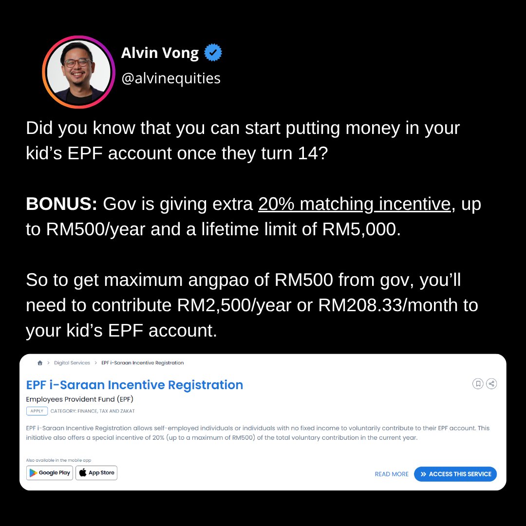 alvinvong_ET's tweet photo. How to get bonus RM500 from gov for your kids: #investments #et #fyp #malaysia #investing #assets #stocks #equitiestracker #dividends #personalfinance https://t.co/s3p6dl01QY